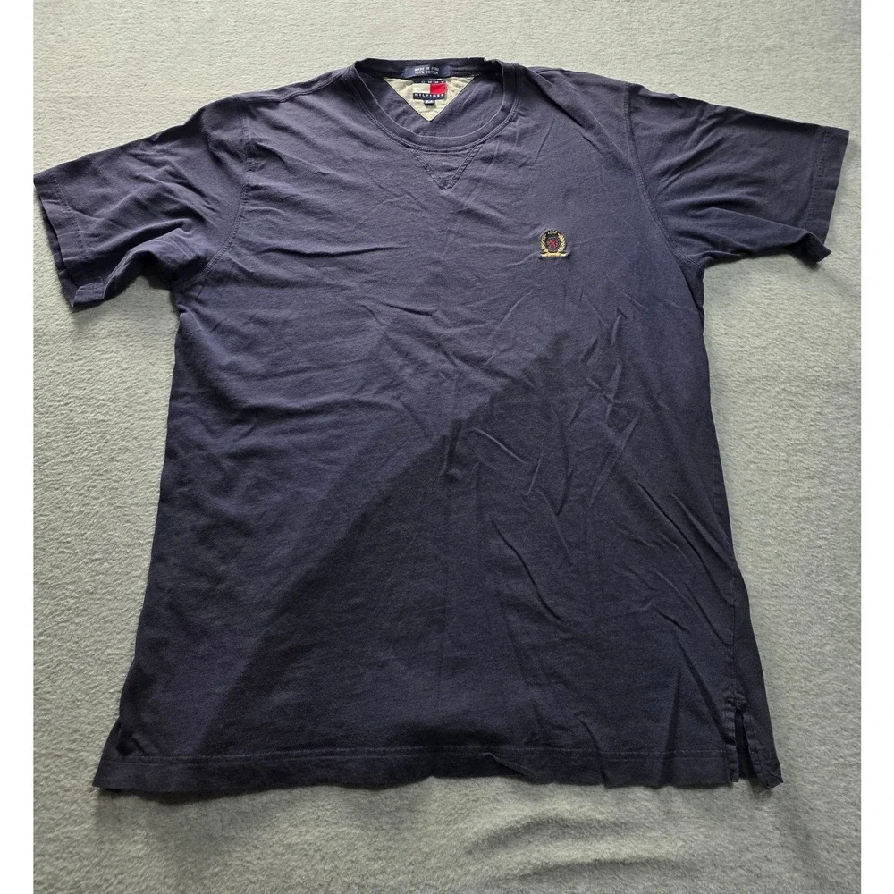 Tommy Hilfiger Mens Navy Blue Cotton Crest Logo T-Shirt Size M Short Sleeve